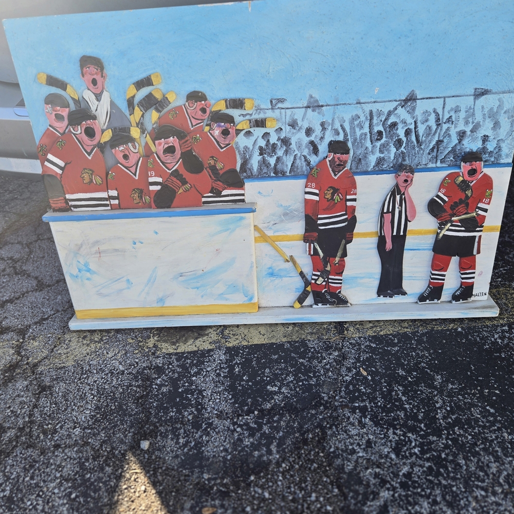 Hockey Team Art Piece with Players in Red and Black